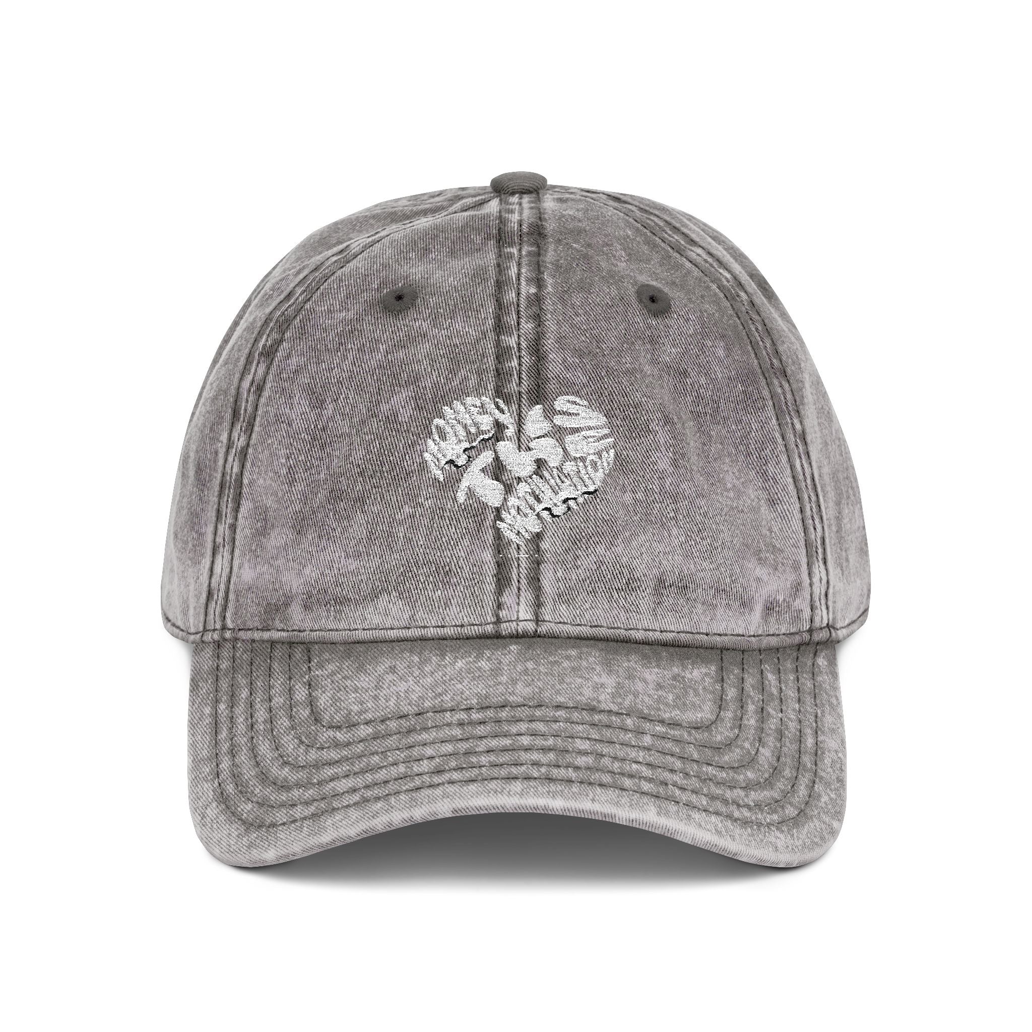 Embroidered Floral Heart Vintage Cap — Distressed Red Baseball Hat