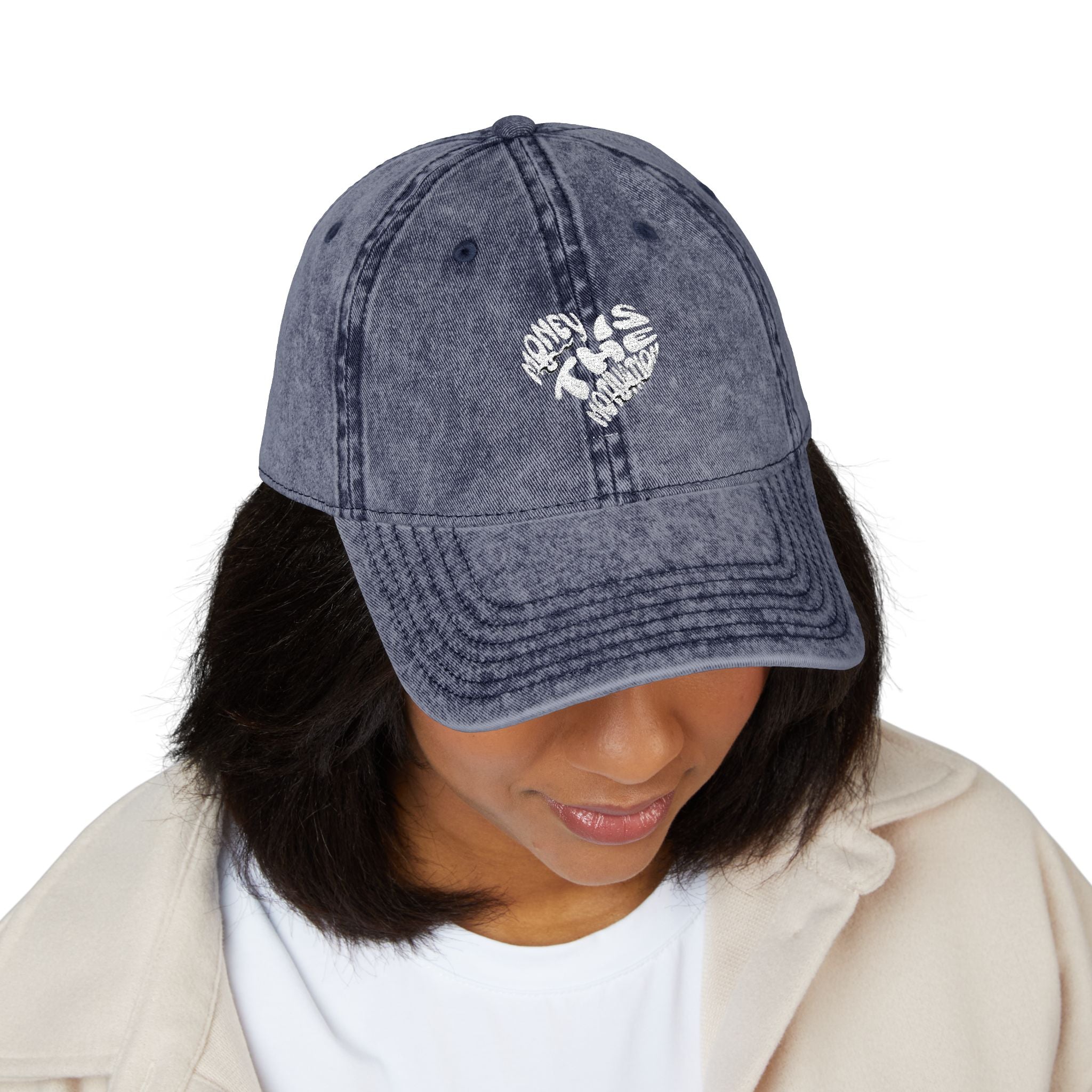 Embroidered Floral Heart Vintage Cap — Distressed Red Baseball Hat