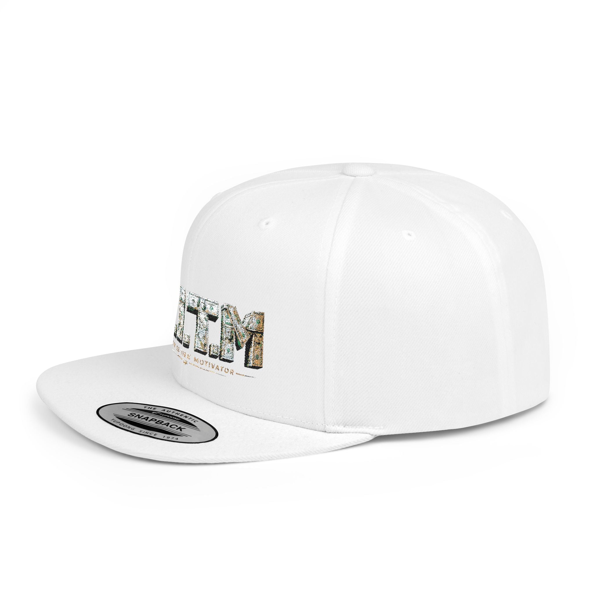 M.I.T.M. Floral Snapback Hat — White Flat-Bill Trucker Cap