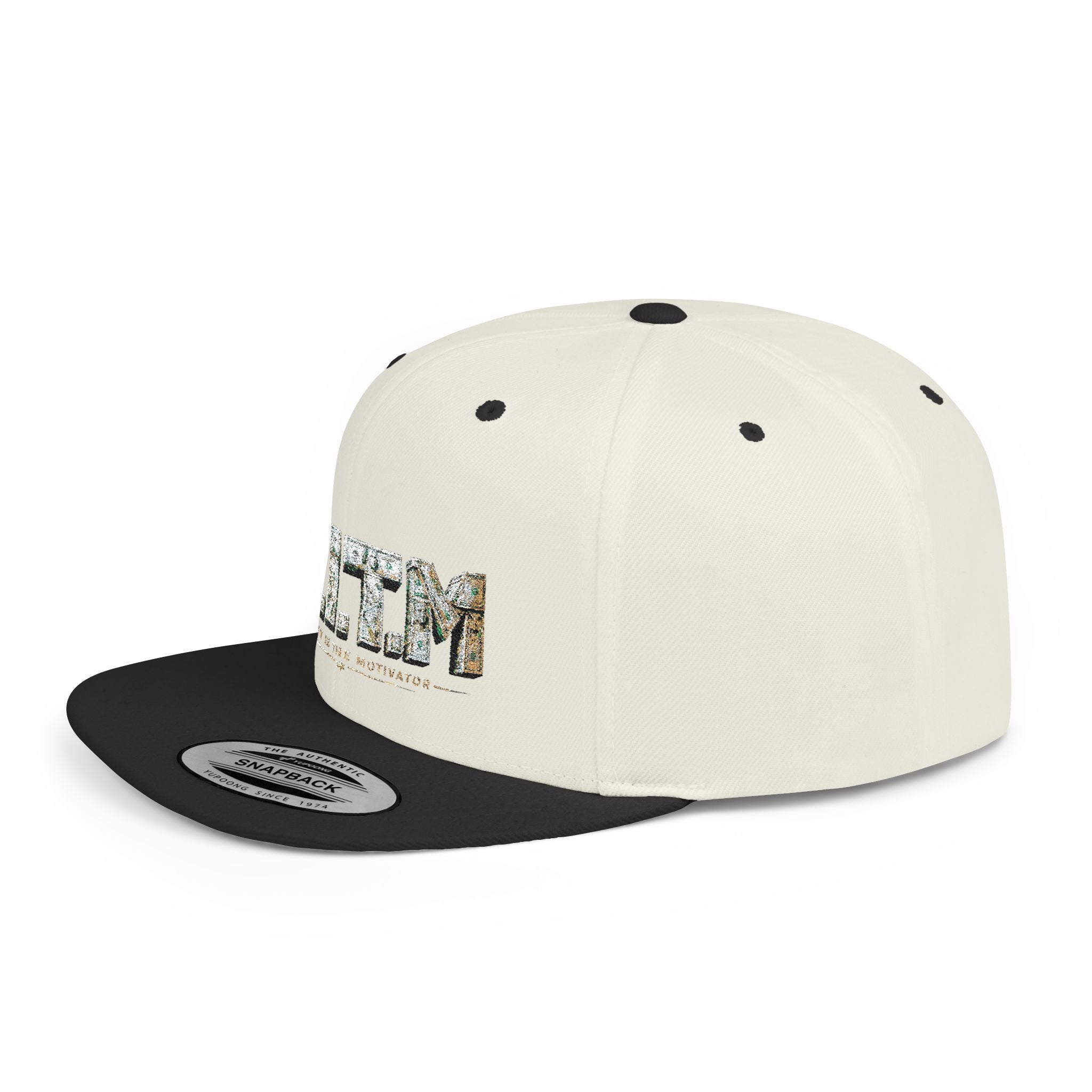 M.I.T.M. Floral Snapback Hat — White Flat-Bill Trucker Cap