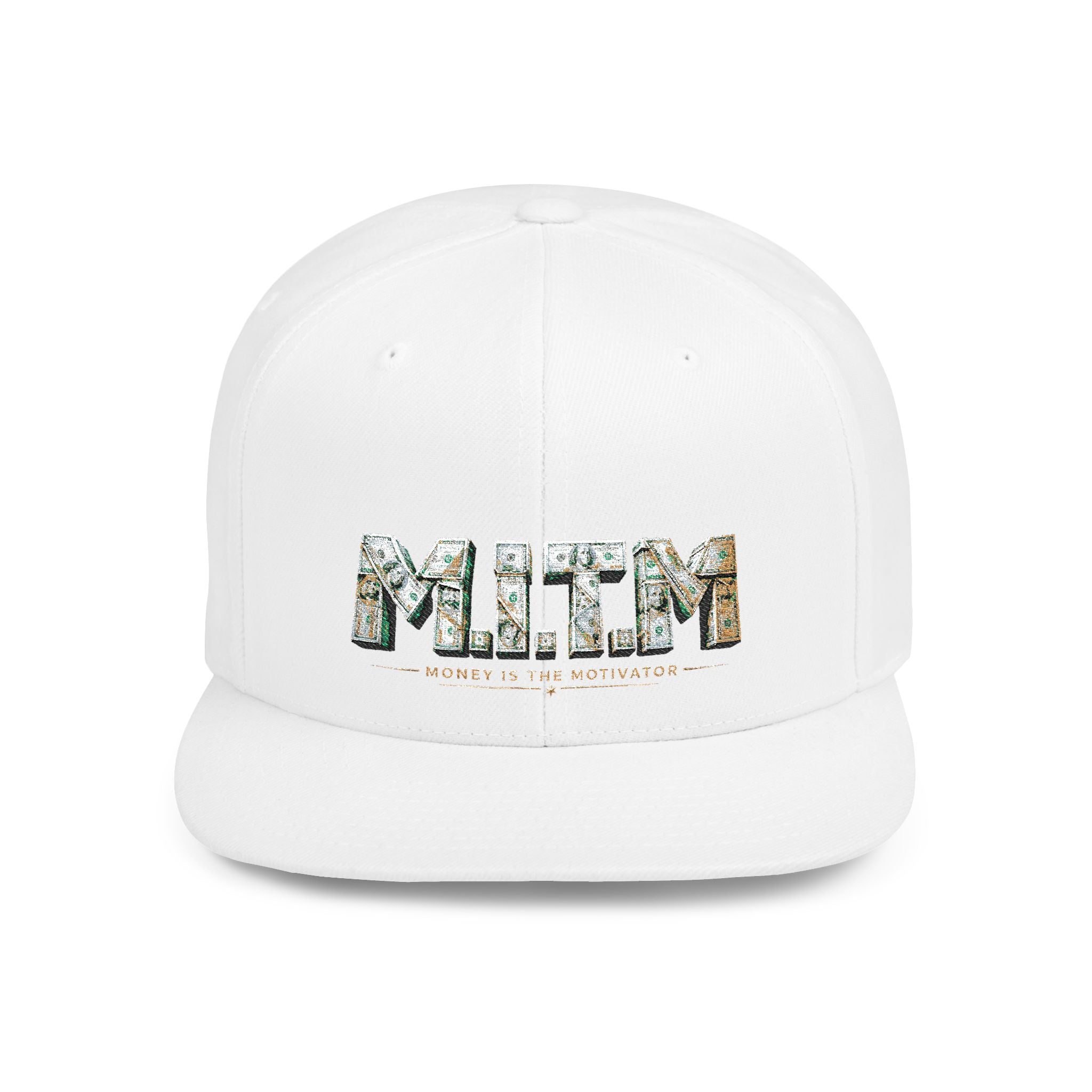 M.I.T.M. Floral Snapback Hat — White Flat-Bill Trucker Cap