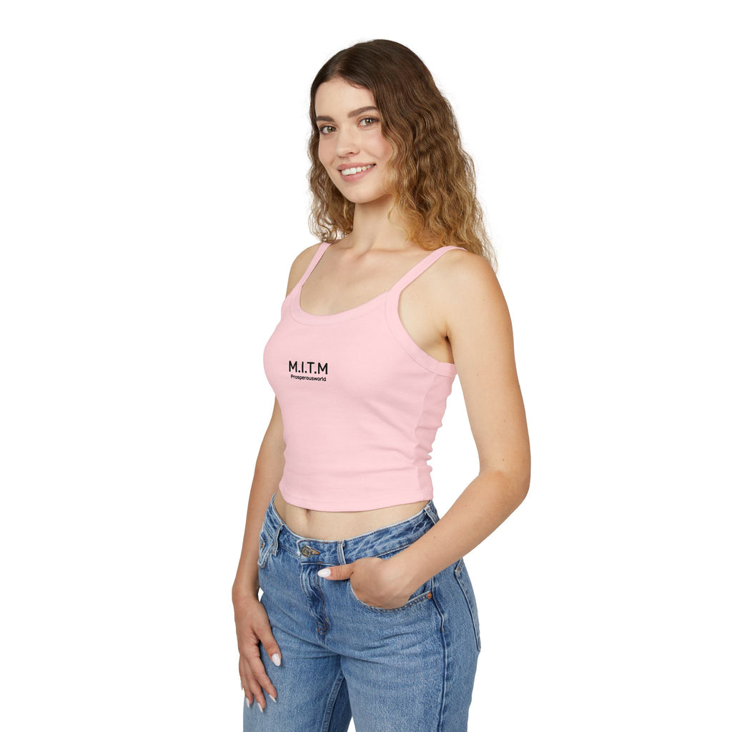 M.I.T.M. Spaghetti Strap Tank Top — Minimal Logo Crop Top for Women