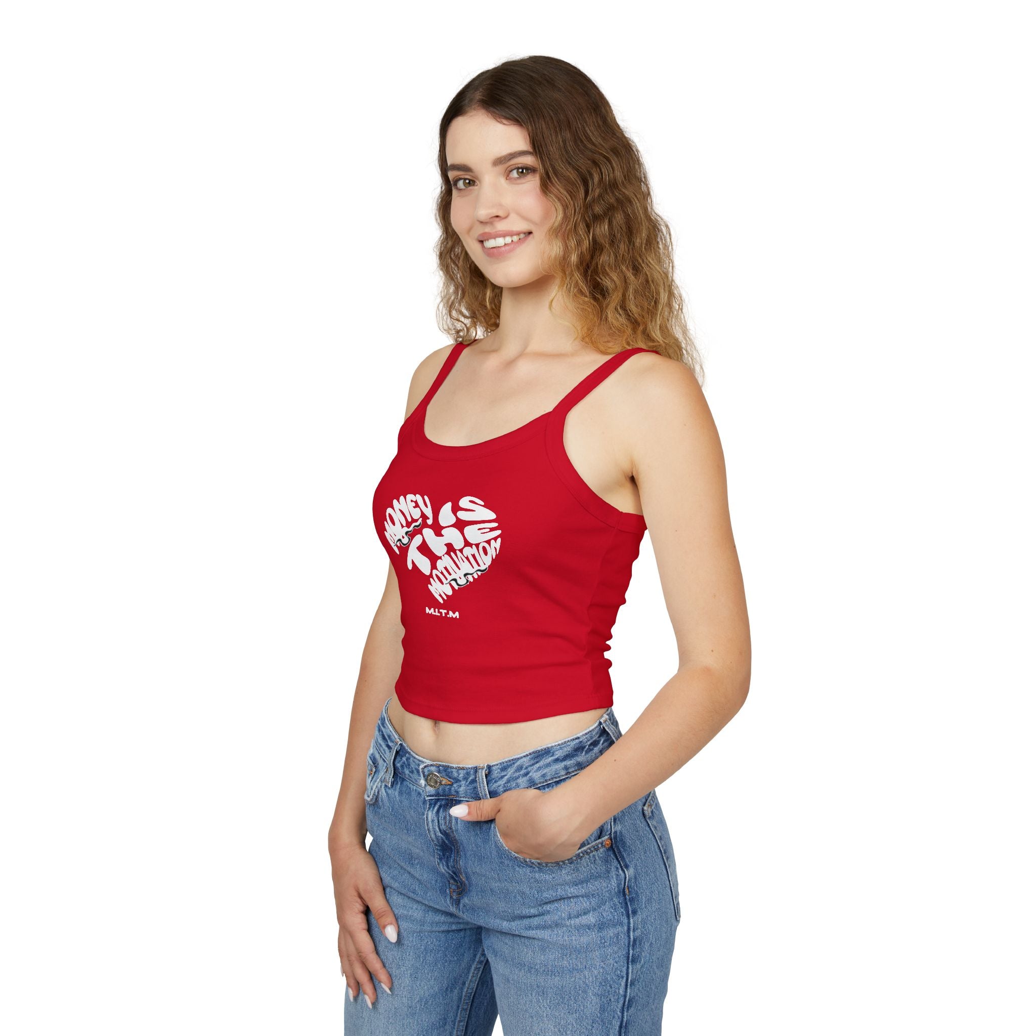 Women's Spaghetti Strap Tank Top — Subtle Broken Heart Graphic Crop Tank