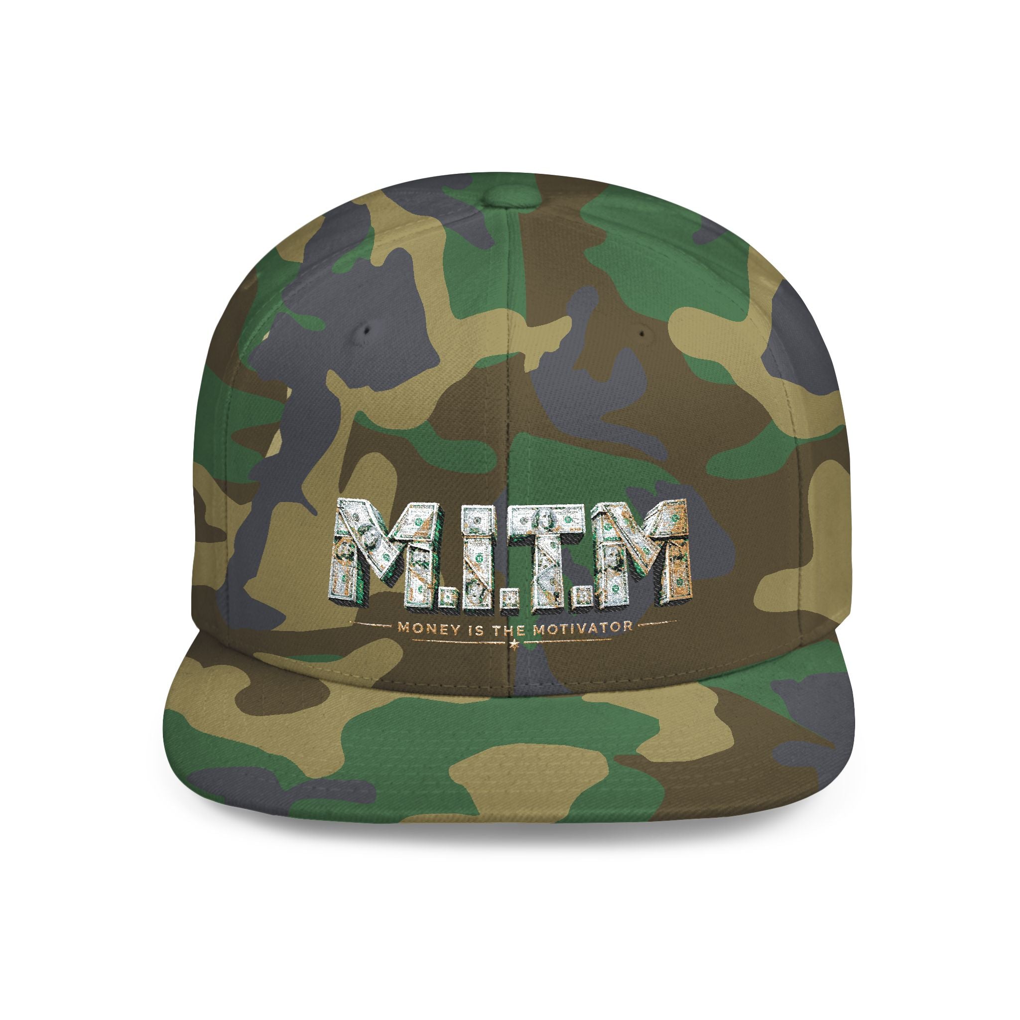 M.I.T.M. Floral Snapback Hat — White Flat-Bill Trucker Cap