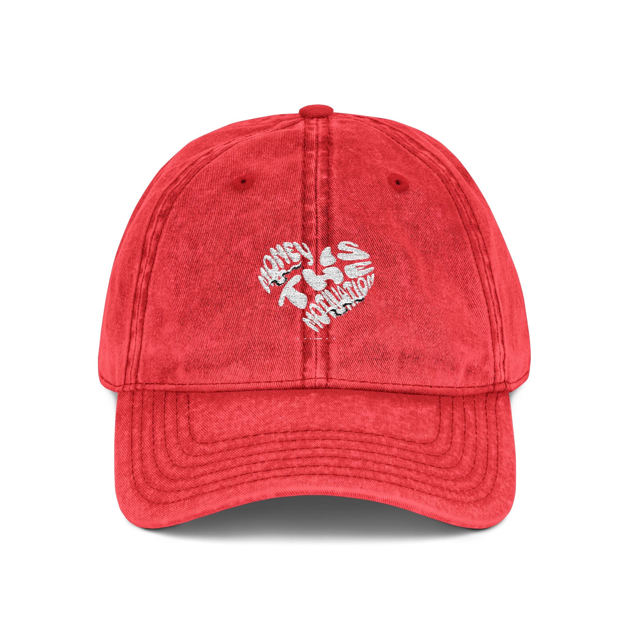 Embroidered Floral Heart Vintage Cap — Distressed Red Baseball Hat
