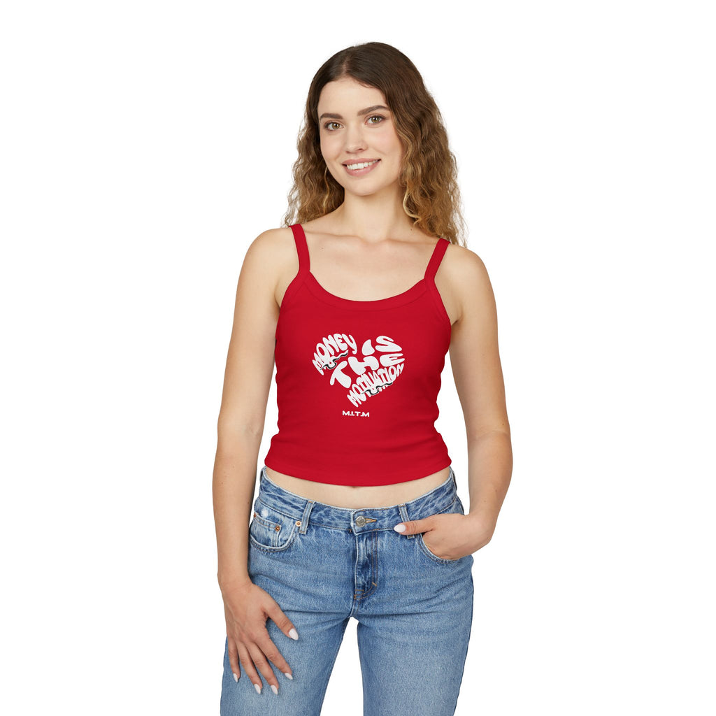 Women's Spaghetti Strap Tank Top — Subtle Broken Heart Graphic Crop Tank
