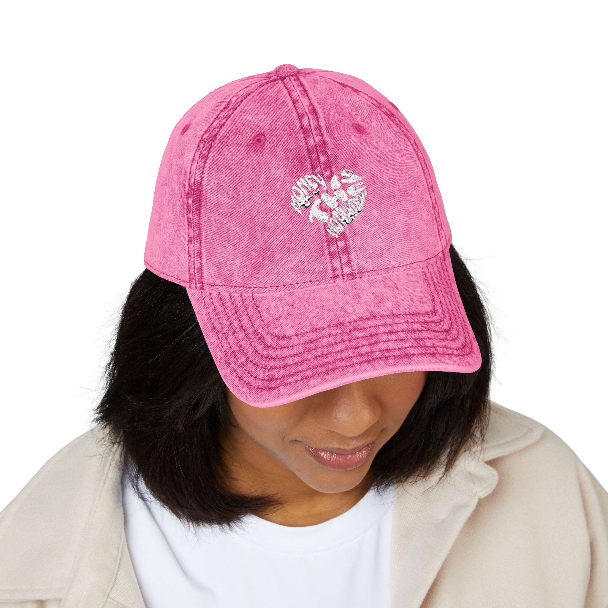 Embroidered Floral Heart Vintage Cap — Distressed Red Baseball Hat