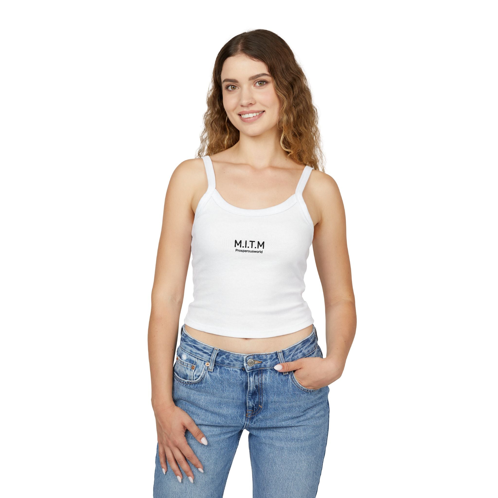 M.I.T.M. Spaghetti Strap Tank Top — Minimal Logo Crop Top for Women