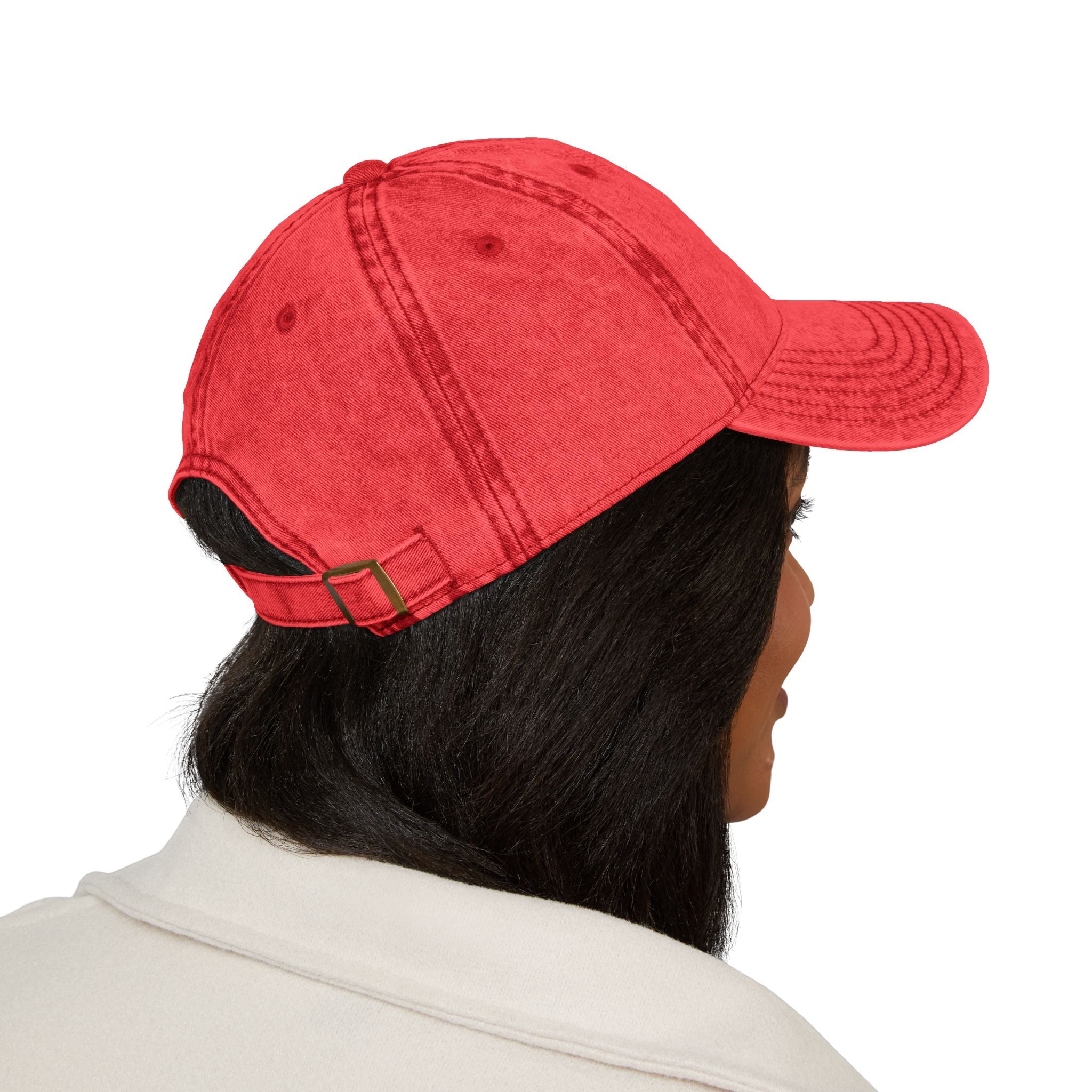 Embroidered Floral Heart Vintage Cap — Distressed Red Baseball Hat