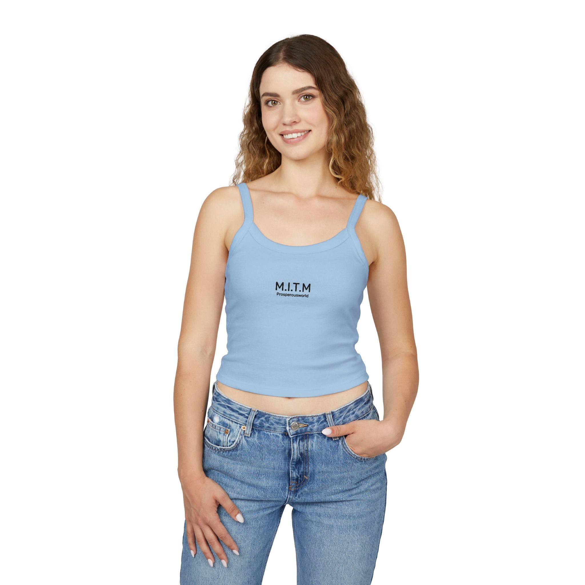 M.I.T.M. Spaghetti Strap Tank Top — Minimal Logo Crop Top for Women