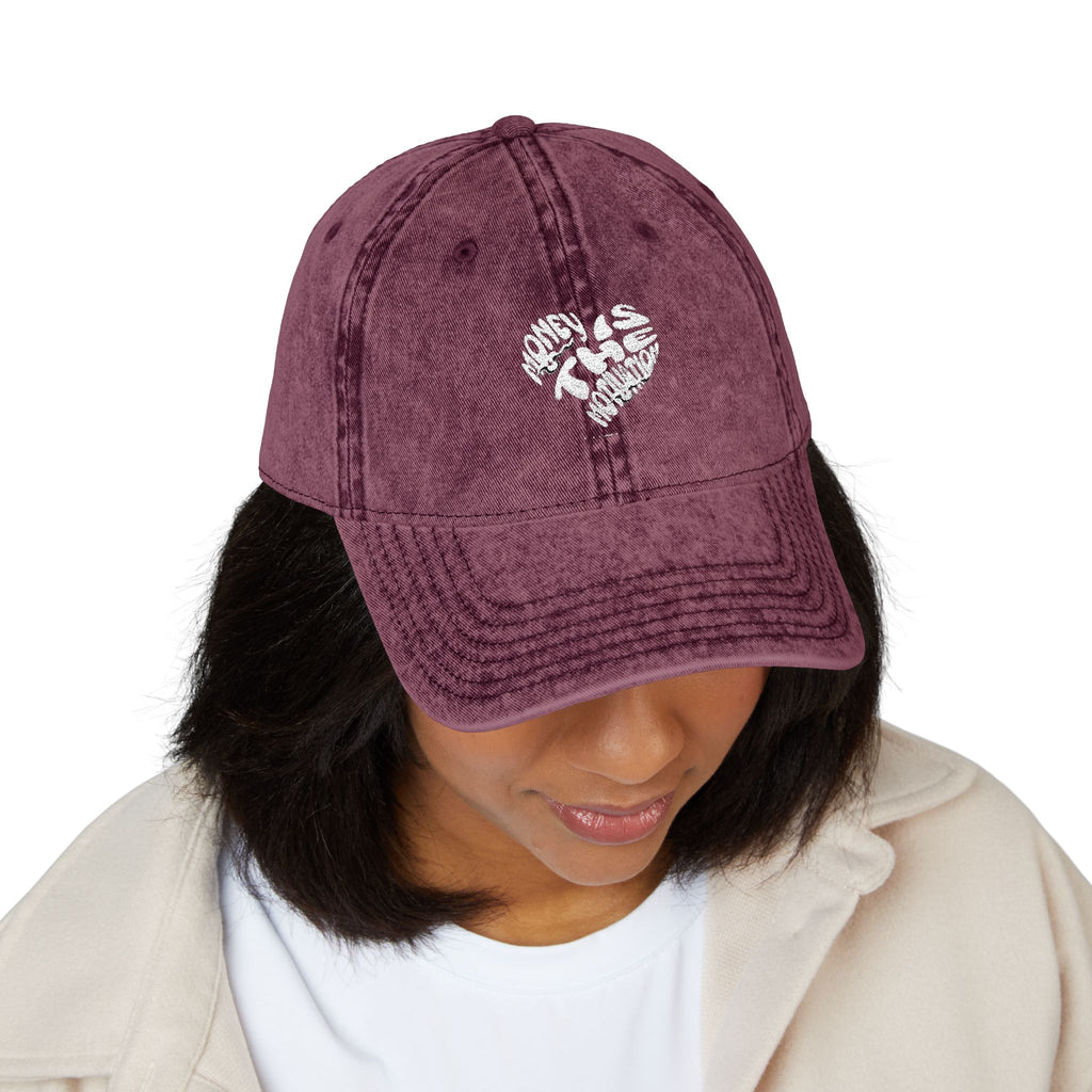 Embroidered Floral Heart Vintage Cap — Distressed Red Baseball Hat