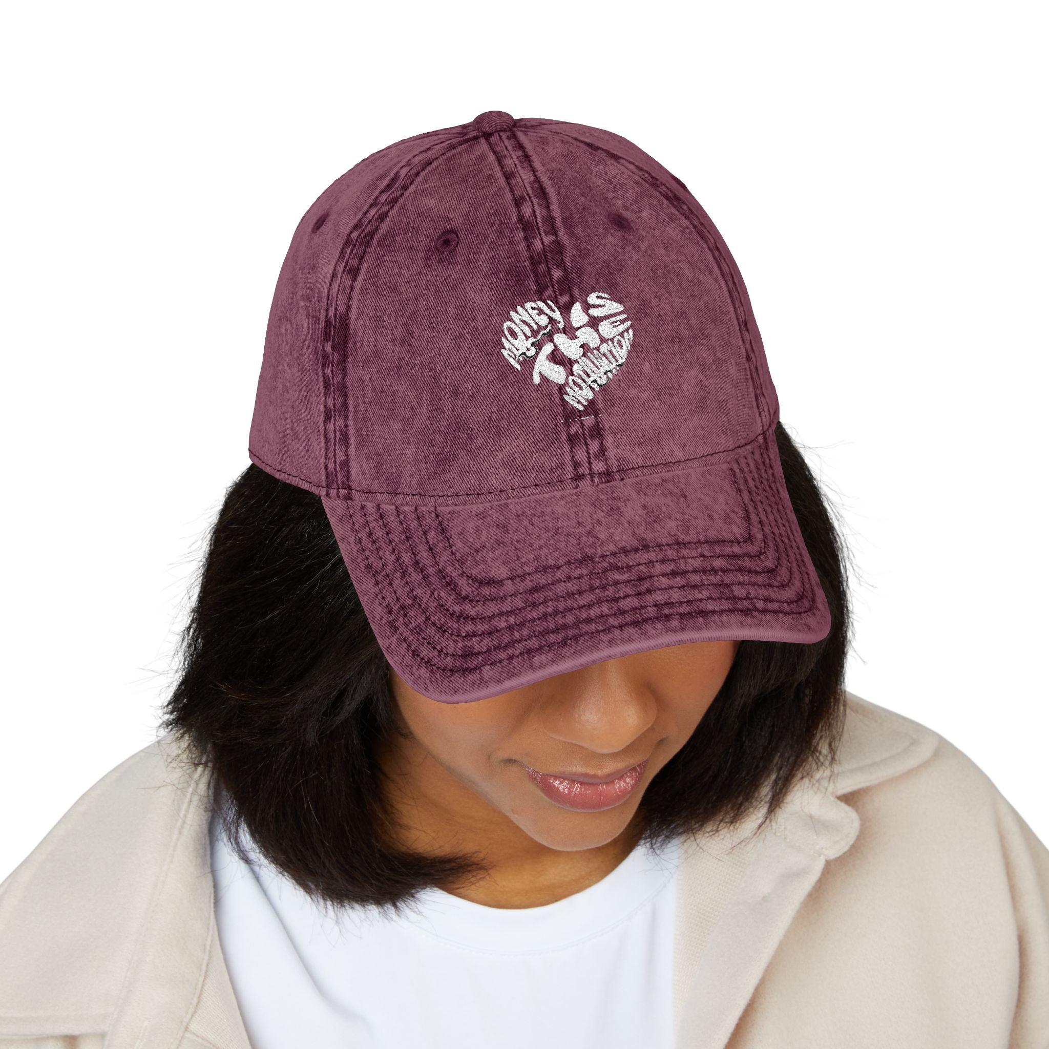 Embroidered Floral Heart Vintage Cap — Distressed Red Baseball Hat