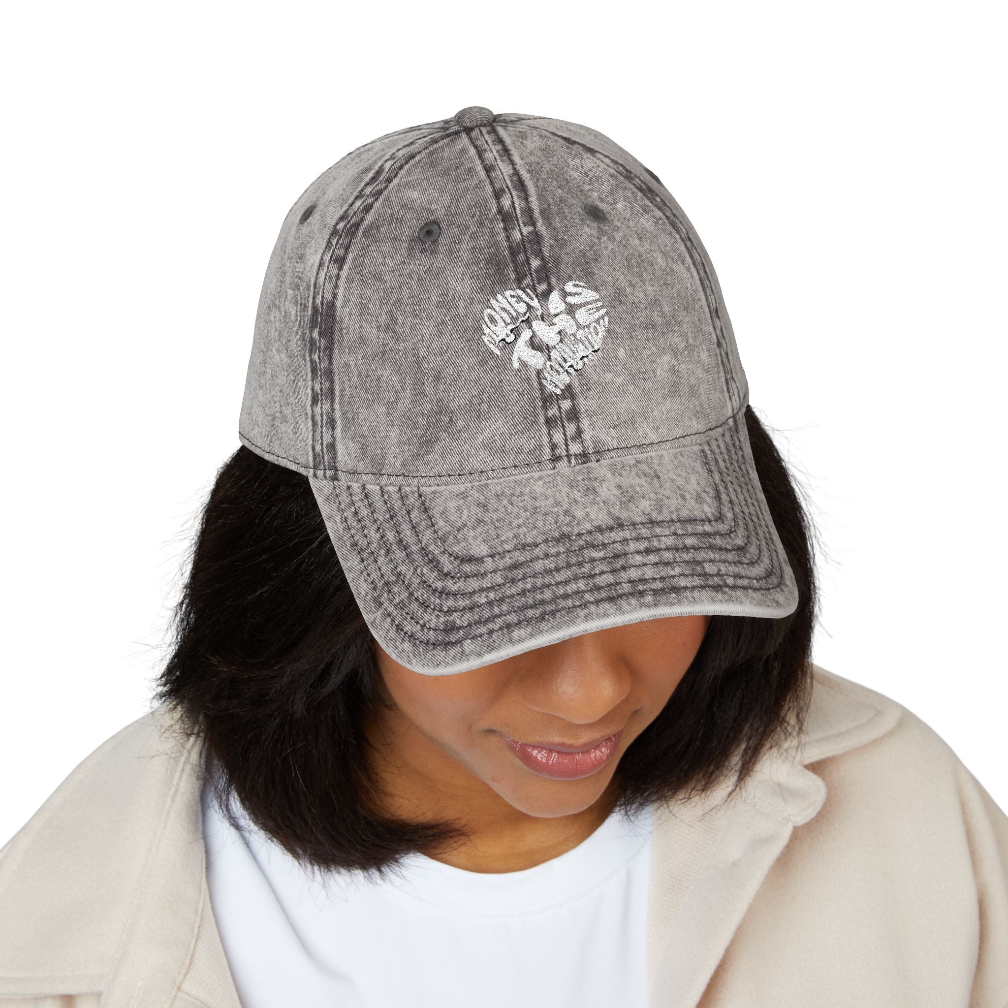 Embroidered Floral Heart Vintage Cap — Distressed Red Baseball Hat