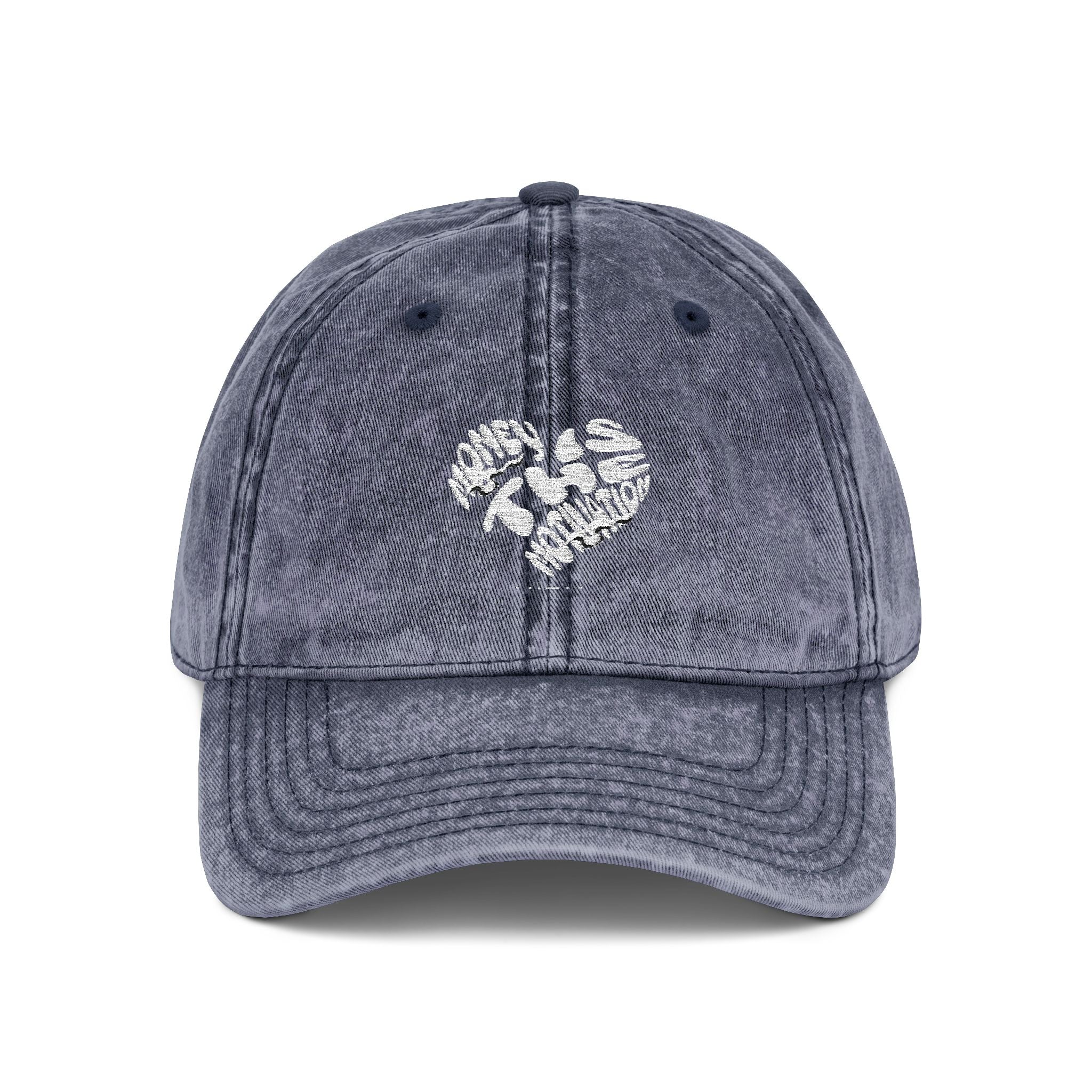 Embroidered Floral Heart Vintage Cap — Distressed Red Baseball Hat