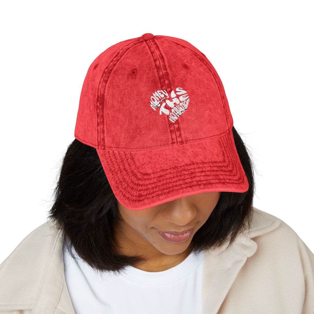 Embroidered Floral Heart Vintage Cap — Distressed Red Baseball Hat