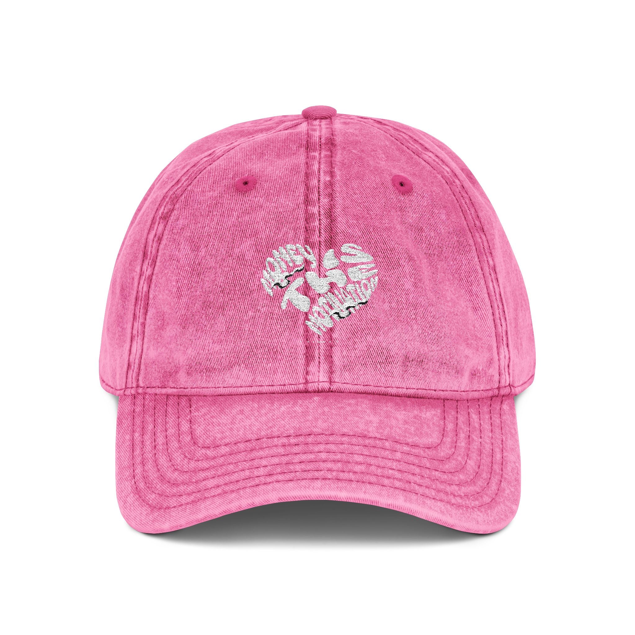 Embroidered Floral Heart Vintage Cap — Distressed Red Baseball Hat