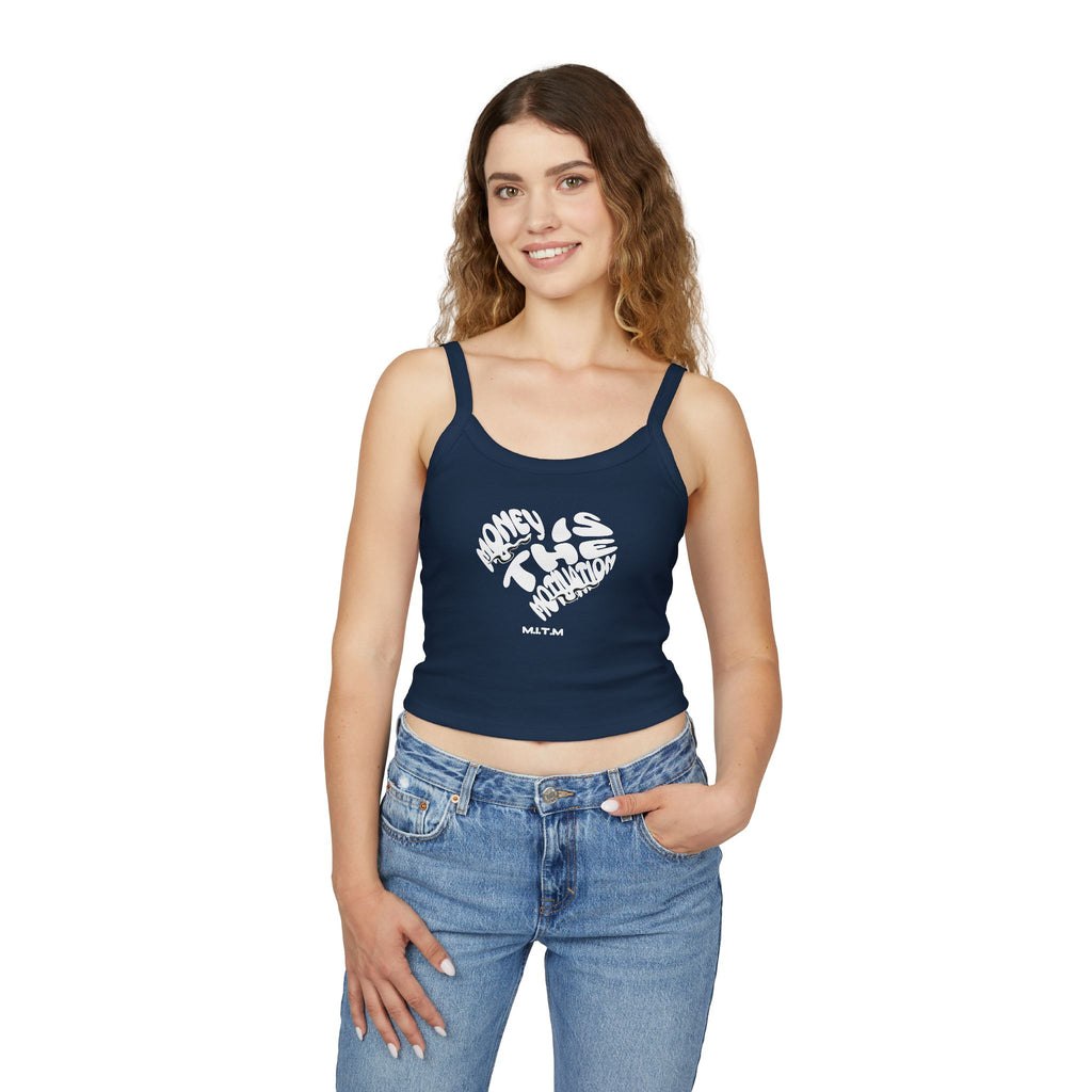 Women's Spaghetti Strap Tank Top — Subtle Broken Heart Graphic Crop Tank