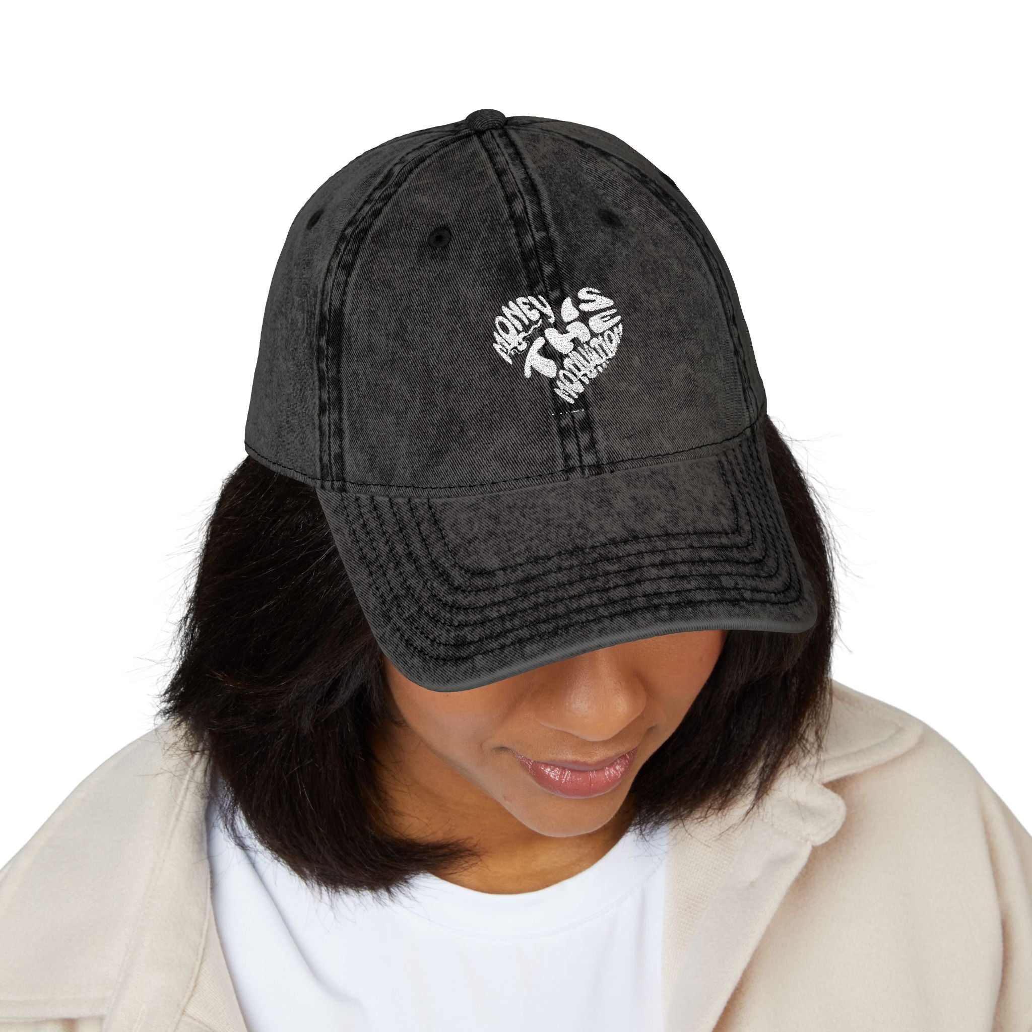 Embroidered Floral Heart Vintage Cap — Distressed Red Baseball Hat