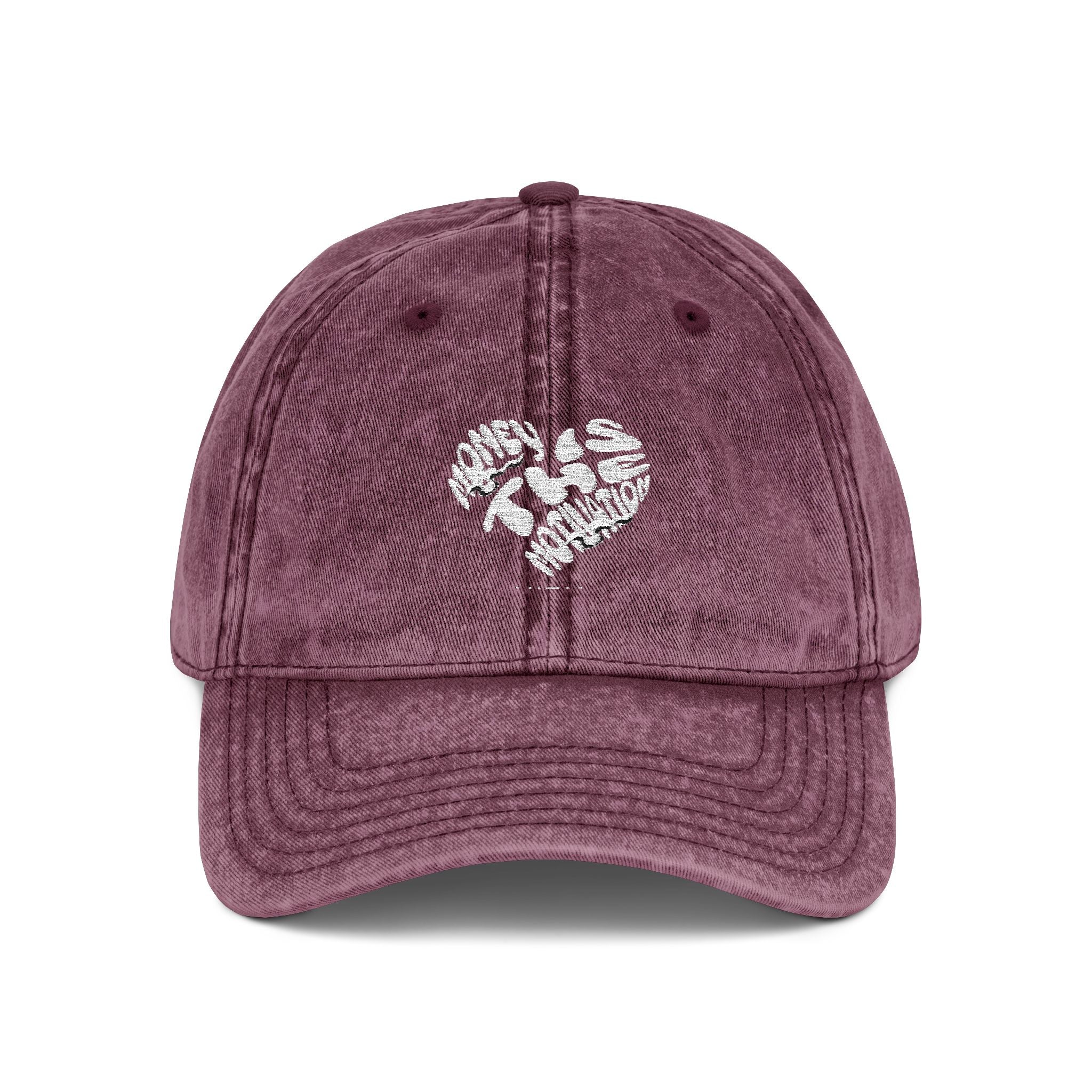 Embroidered Floral Heart Vintage Cap — Distressed Red Baseball Hat